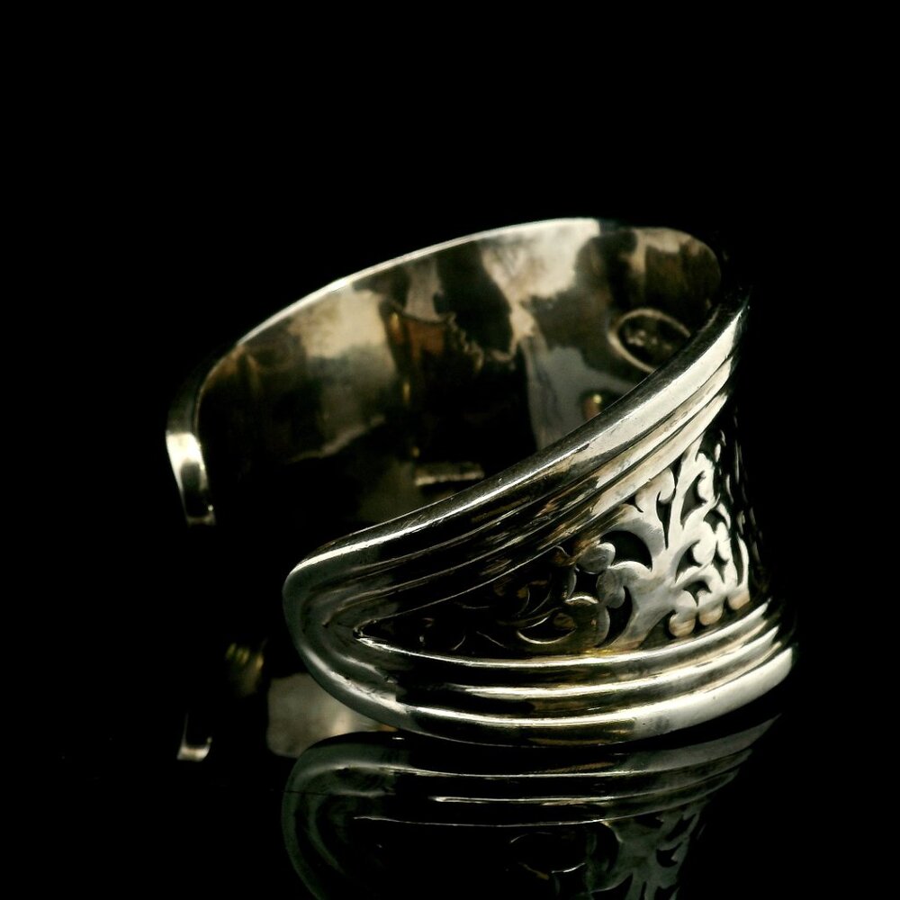 Lois Hill Wide Sterling Silver Filigree Cuff Bracelet – Artisan Scrollwork - Picture 4 of 4